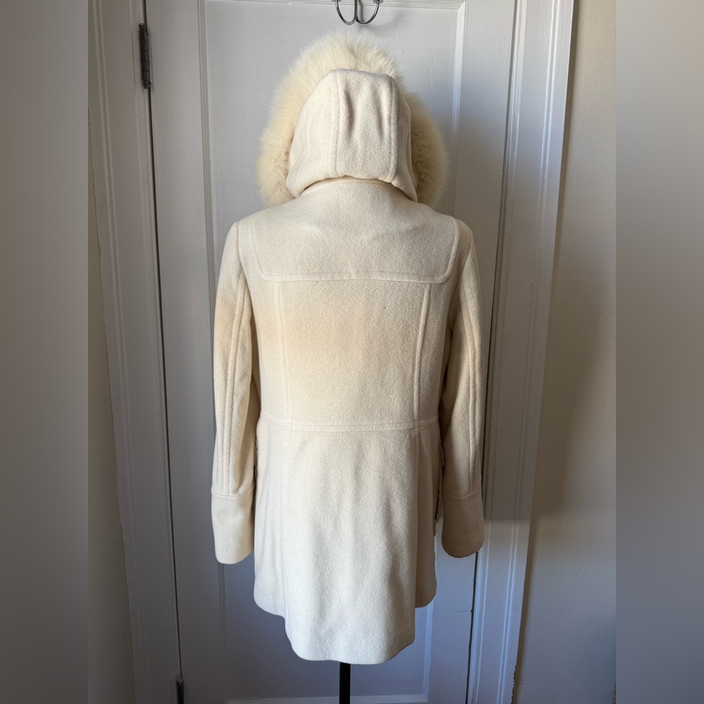 Marc New York, Andrew Marc Cream Wool Coat with 100% Fox Fur Hood from Finland - Picture 7 of 16